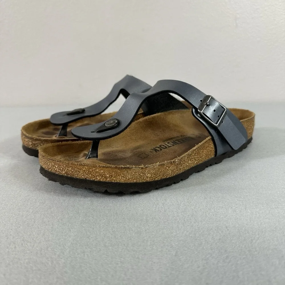 Birkenstock Gizeh Birko Flor Sandals Blue Onyx Womens Size L8 M6 EU 39